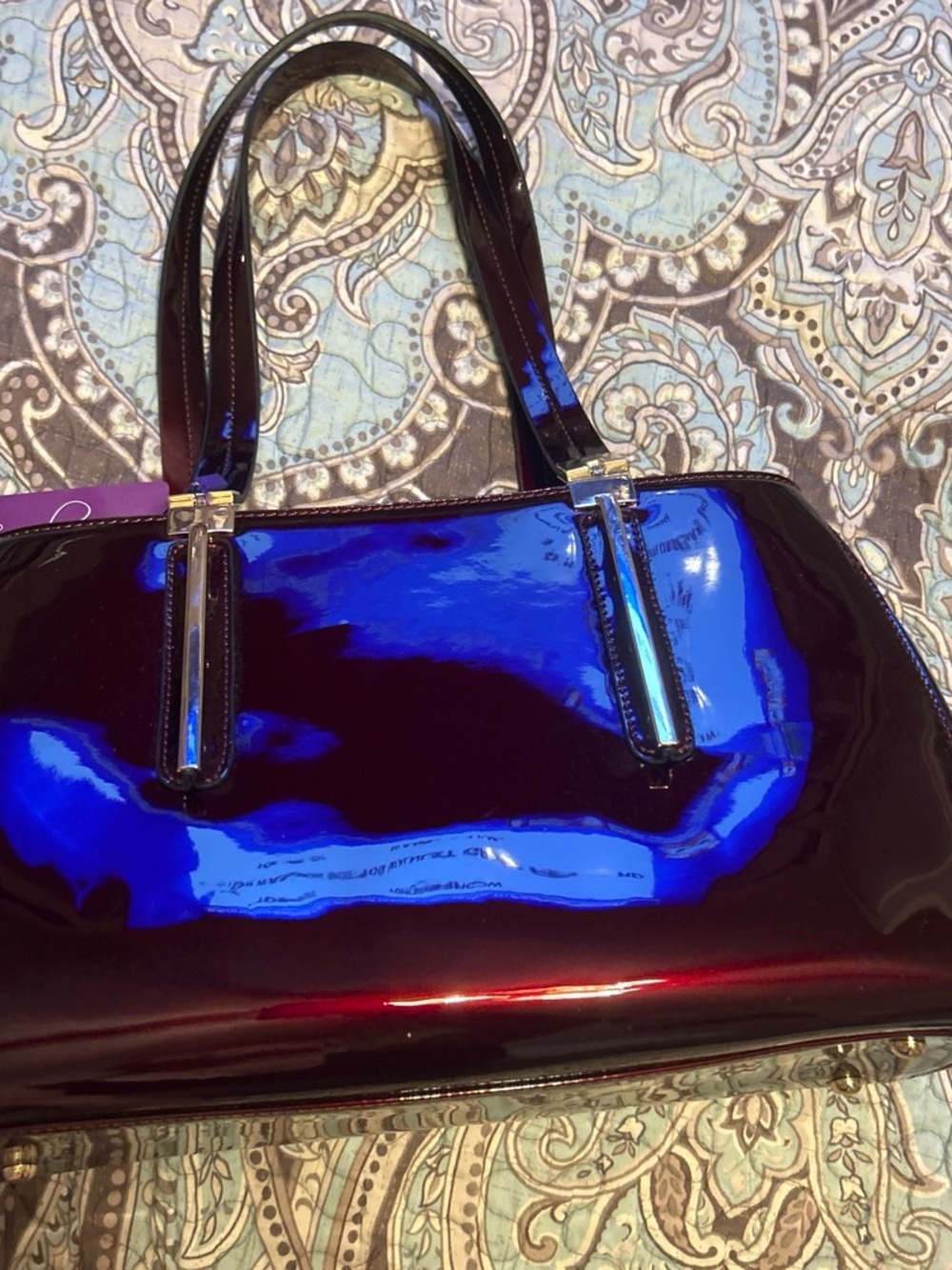 Patent-Effect Shoulder Bag in Deep Burgundy 9 1/2 deep 14 1/2 wide